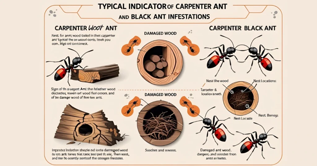 What Are the Typical Indicators of Carpenter Ant and Black Ant Infestations?